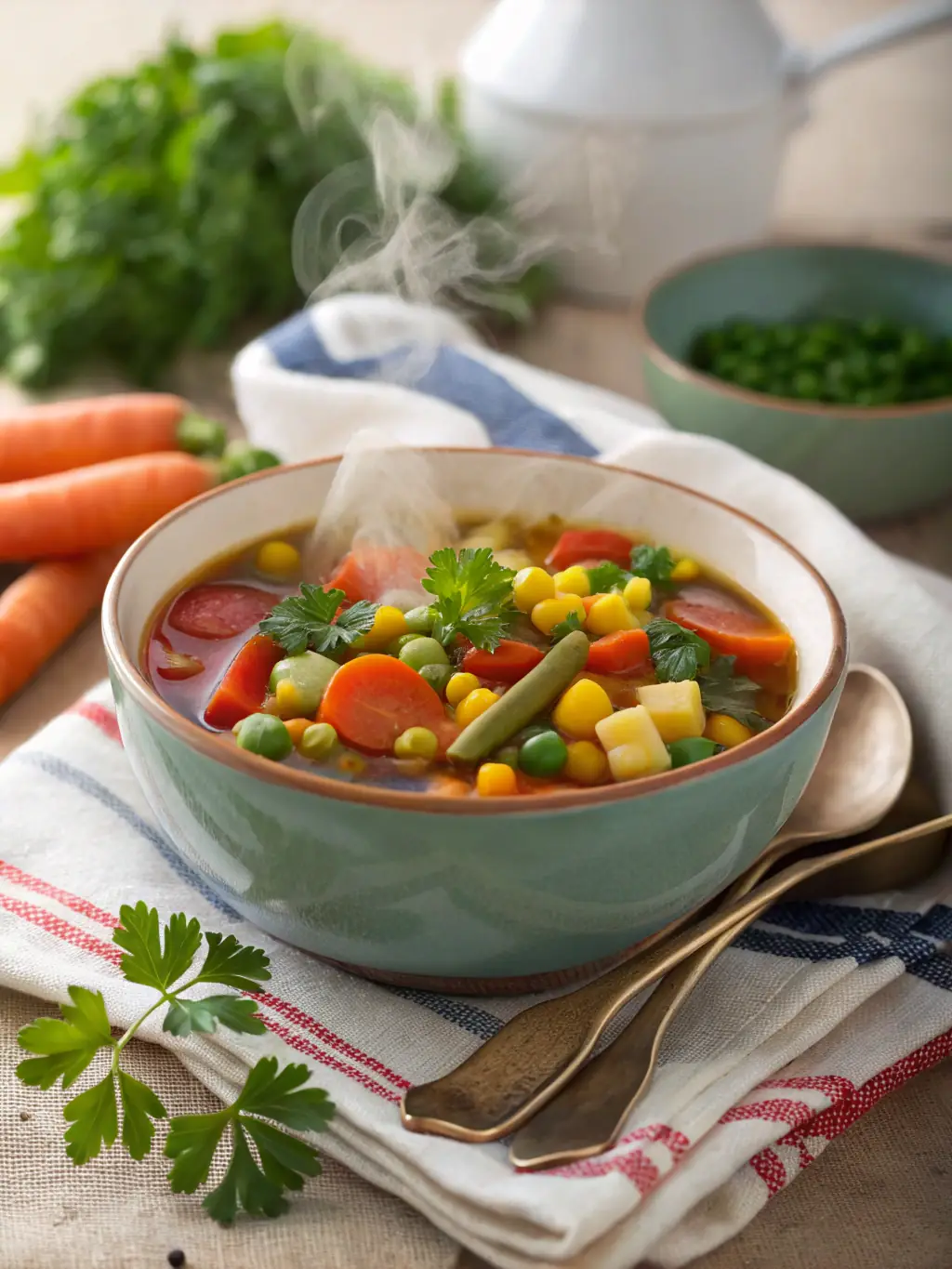 A visually appealing image showing a pureed meal option, featuring a smooth and creamy butternut squash soup with a side of pureed chicken and vegetables, presented in an elegant bowl.